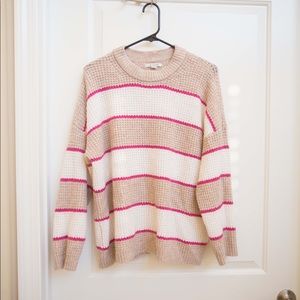 Ae Beige White And Pink Striped Waffle 